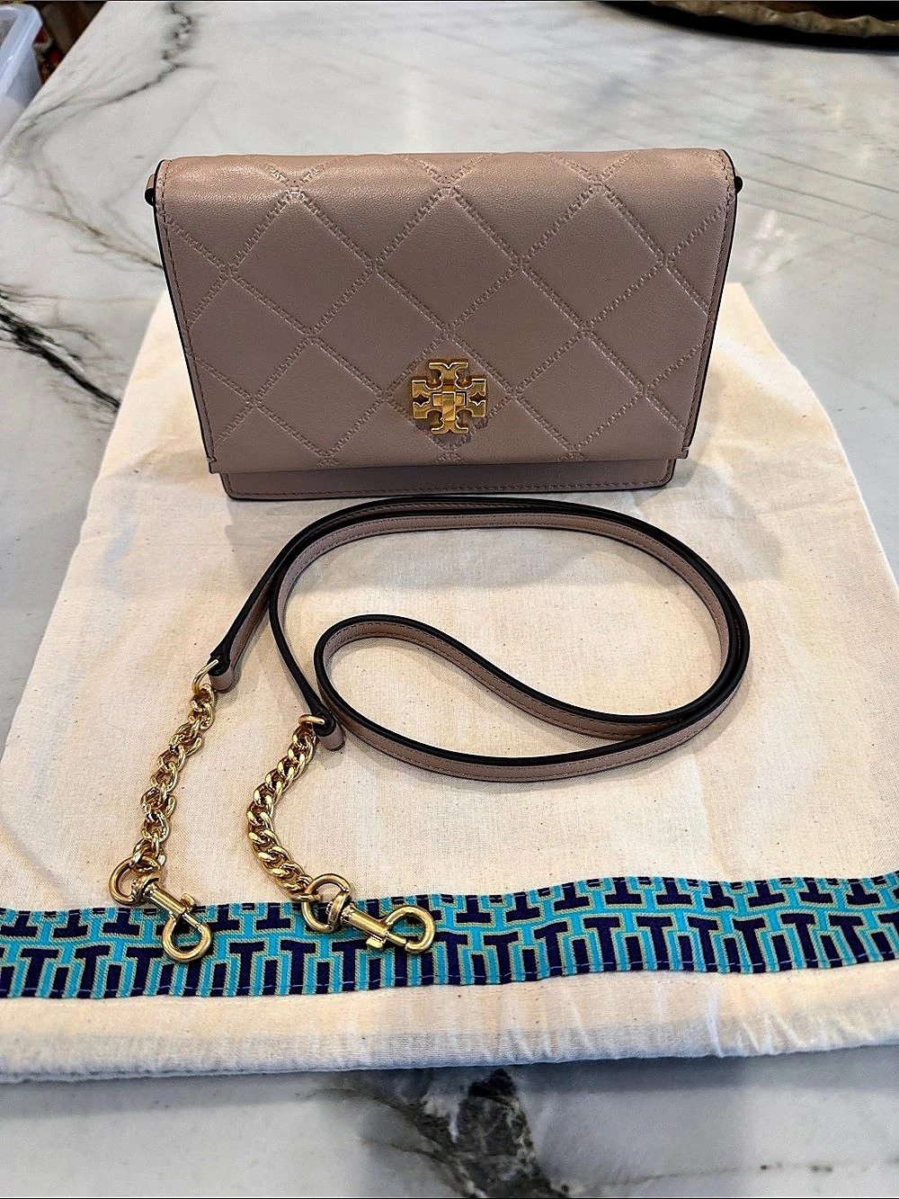 Tory Burch Small Leather Convertible Bag in Camel/Beige